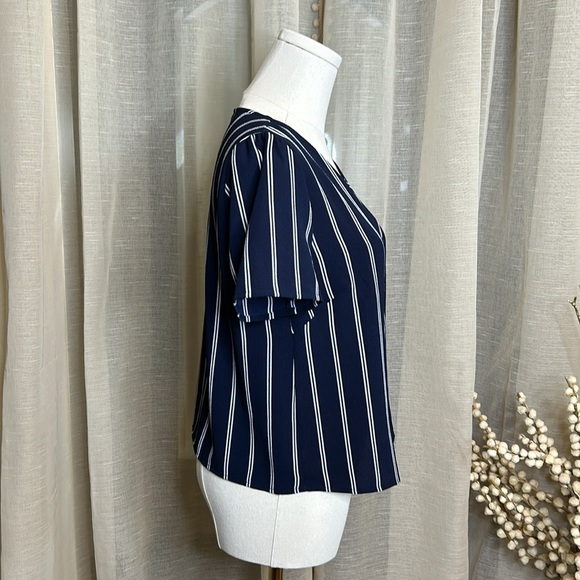 Navy with white stripes button blouse size small - Picture 3 of 5